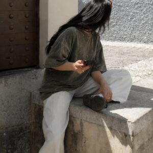 100% cotton acid washed oversized tee | 2002